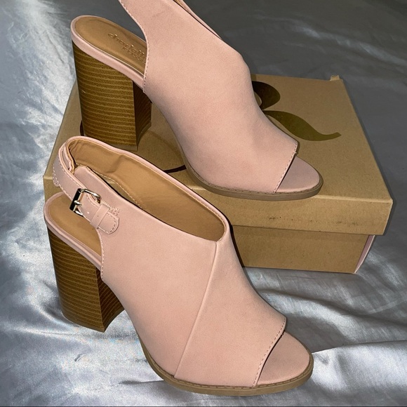 blush sling back open toe chunky heel bootie - Picture 5 of 8